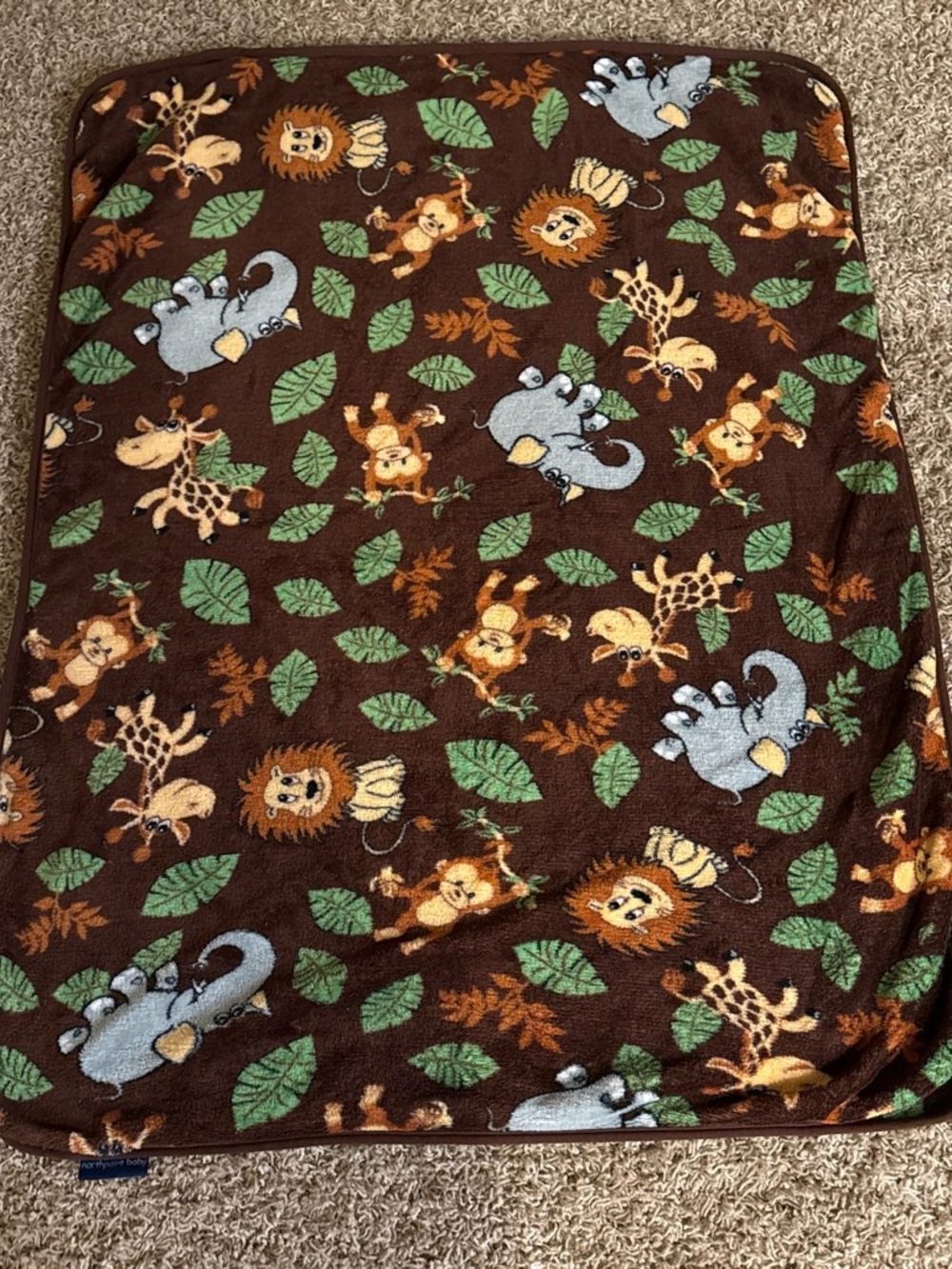 Children's Jungle Animal Plush Blanket - Brown